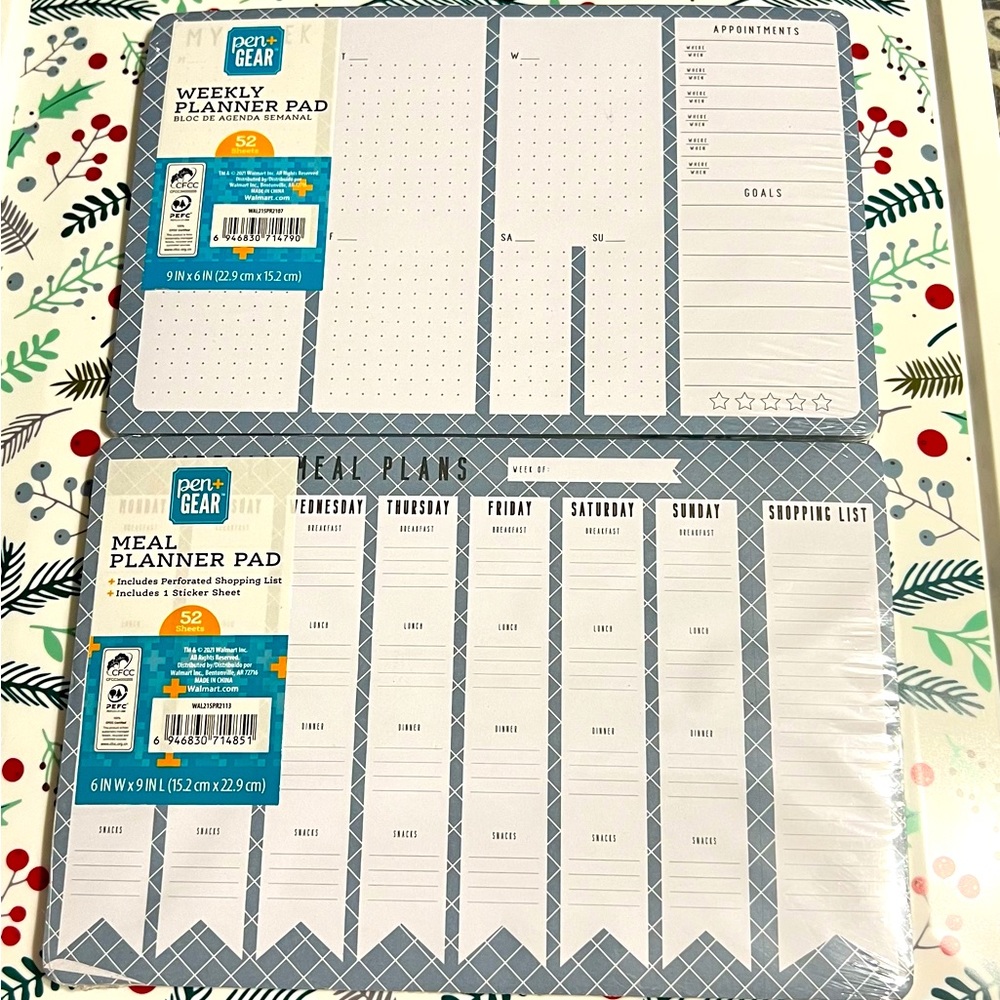 Set 2 New Pen+Gear Weekly & Meal Plan Planner Pad with Stickers - 52 Sheets Each